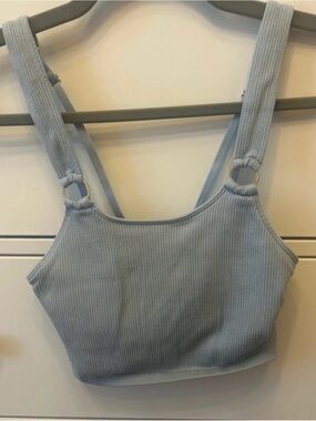 aerie Light Blue Ribbed Crop Tank with Ring Straps
